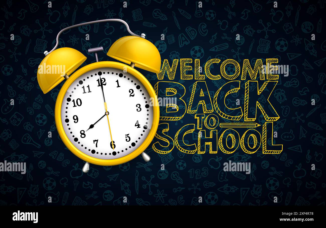 Back to School Design with Alarm Clock and Typography Lettering on ...