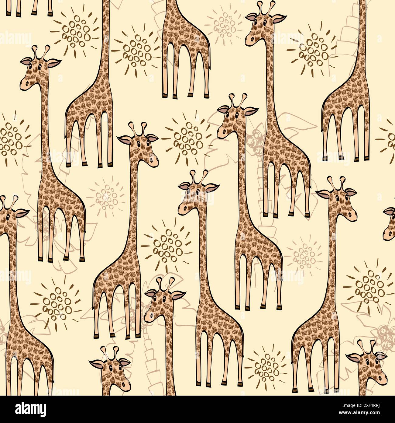 cute hand drawn seamless pattern with giraffe Stock Vector Image & Art ...