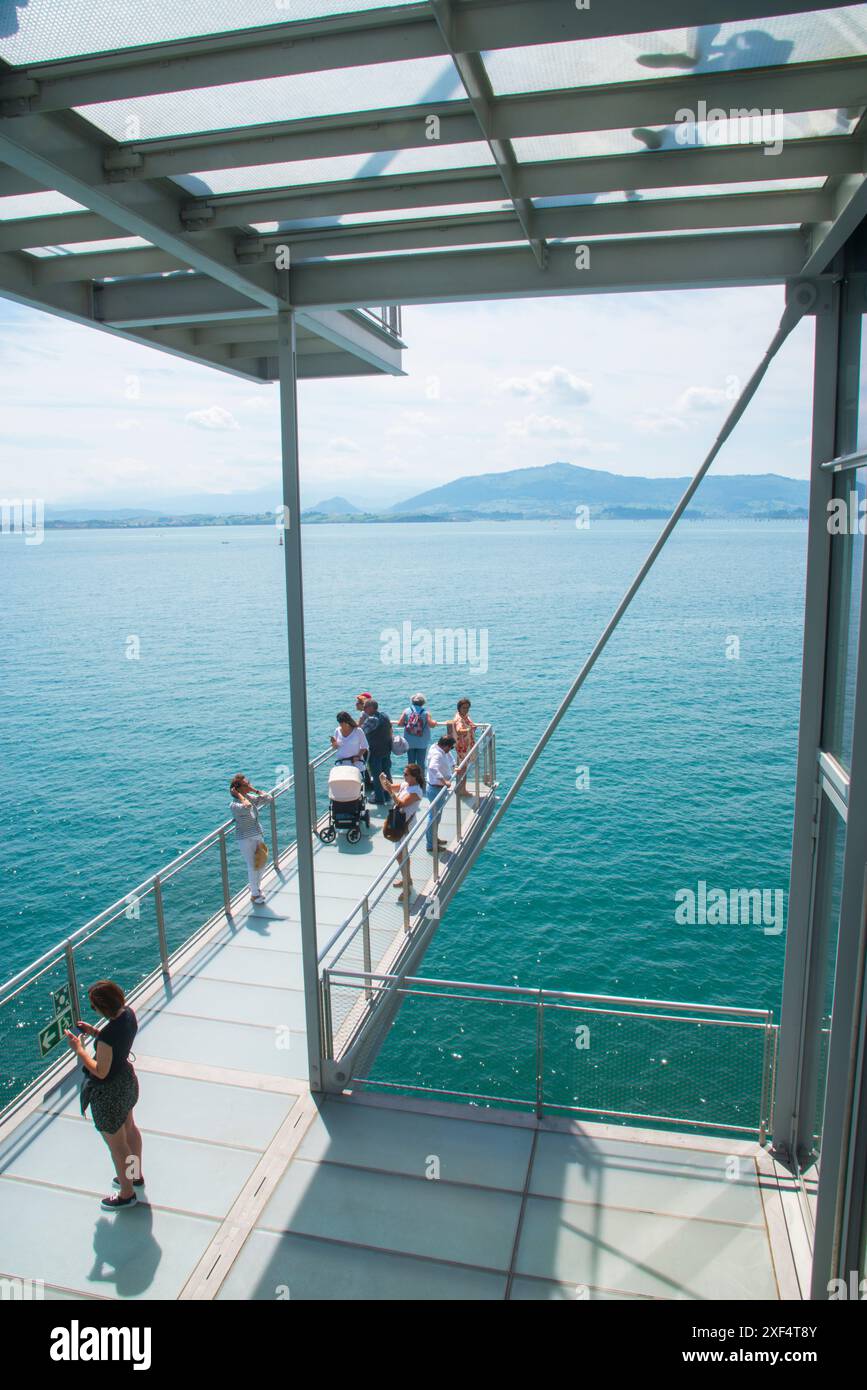 People at the viewpoint over the sea. Botin Center, Santander, Spain. Stock Photo