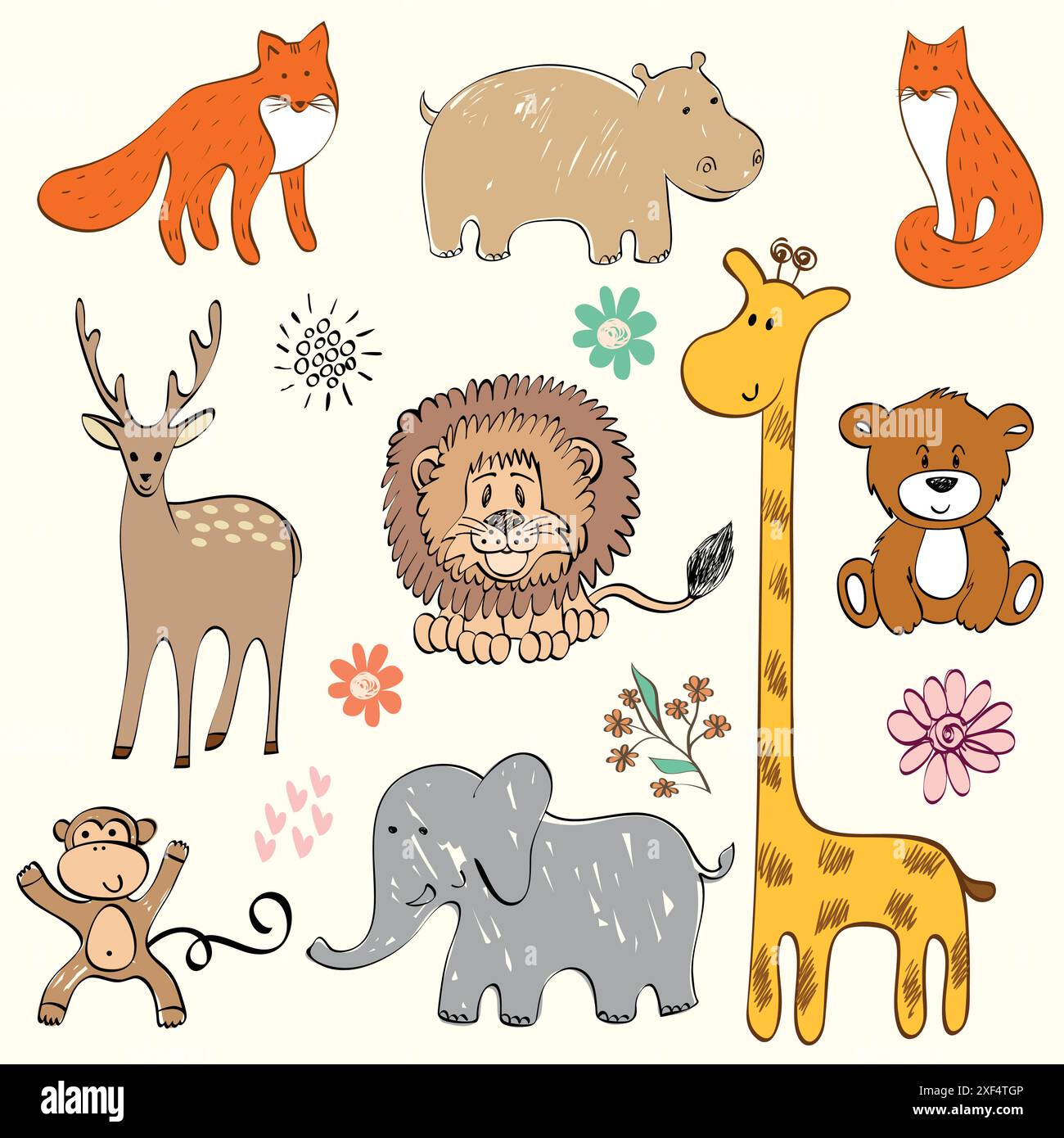 set of wild animals. Hand drawn illustration Stock Vector Image & Art ...
