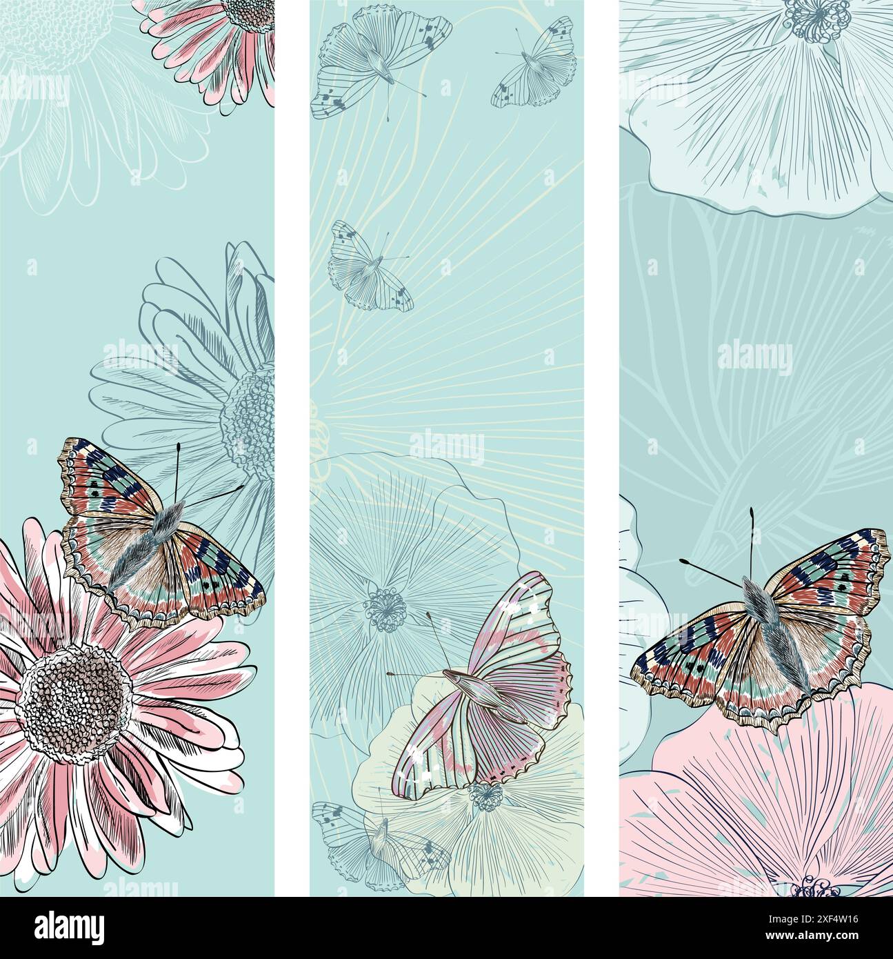 Vector set of beautiful butterflies and flowers Stock Vector Image ...