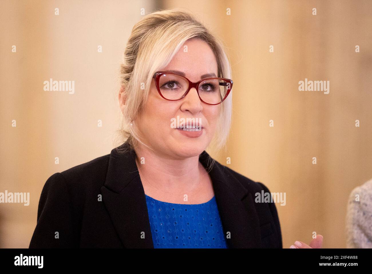 First minister of northern ireland michelle o neill speaks during a