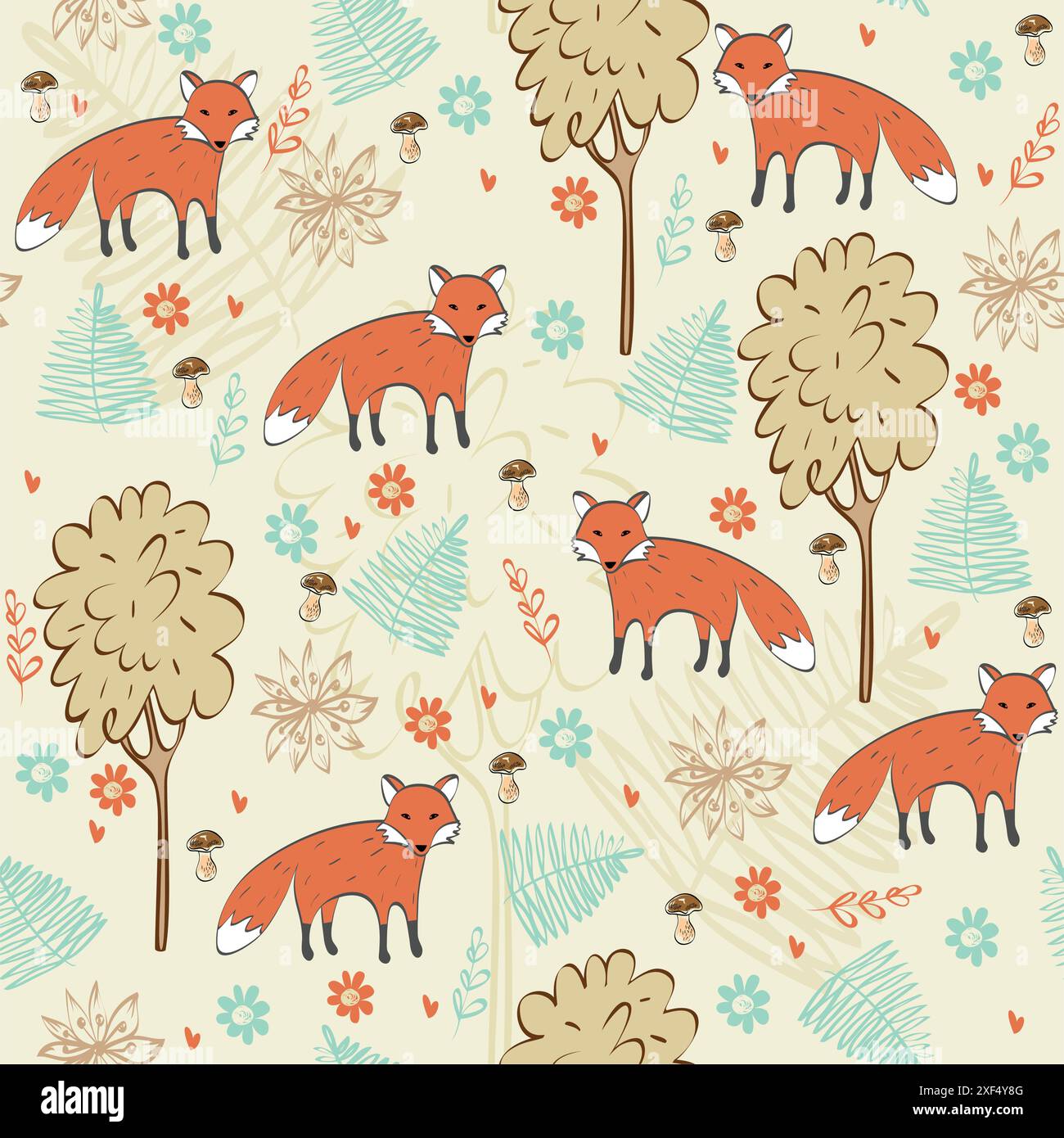 Seamless foxes pattern autumn fox Stock Vector Images - Alamy