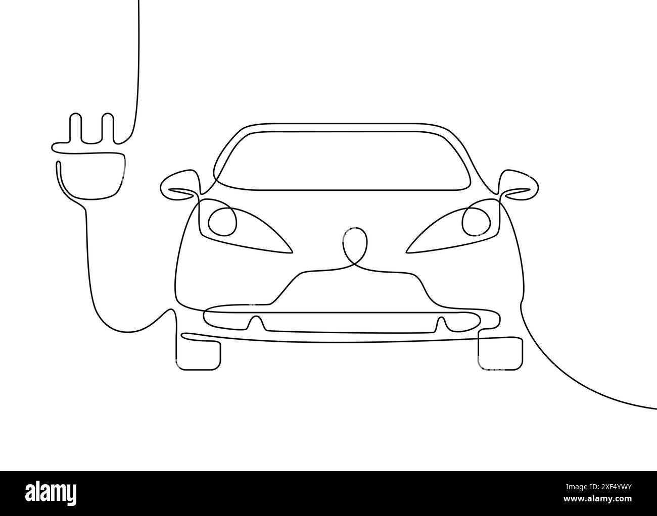 Vector electric car concept. Single line draw graphic illustration. Stock Vector