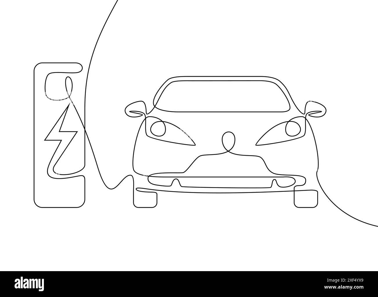 Vector electric car concept. Single line draw graphic illustration. Stock Vector