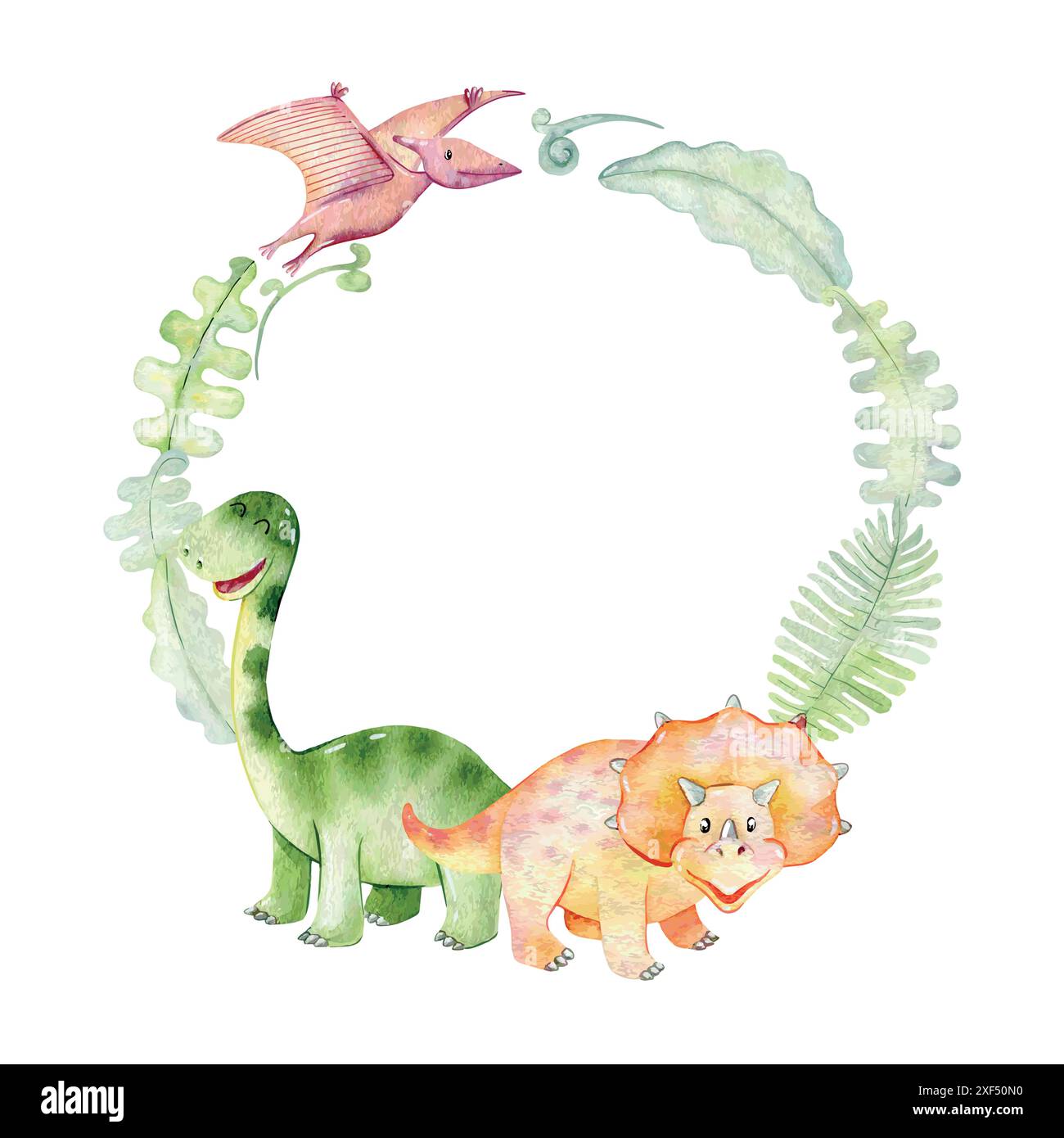 Vector watercolor card with cute dinosaurs. Hand drawn illustration ...