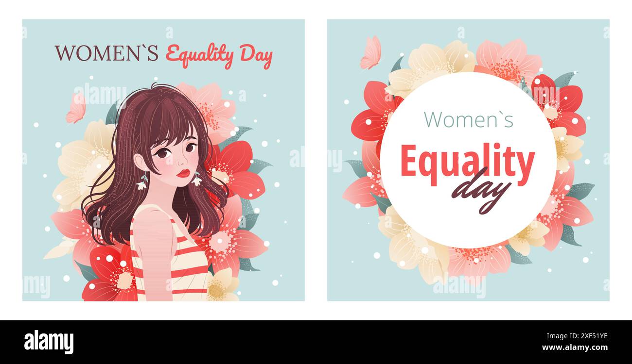 Womens Equality Day Posters with Woman and Flowers Stock Vector Image ...