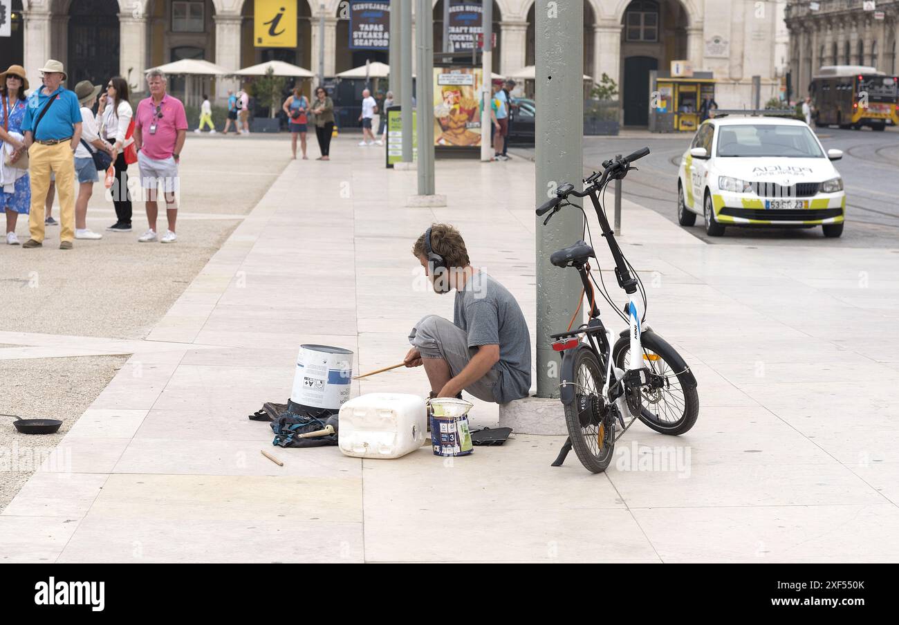 Lisbon Portugal: Busker in the Commercail Square a popular tourist ...