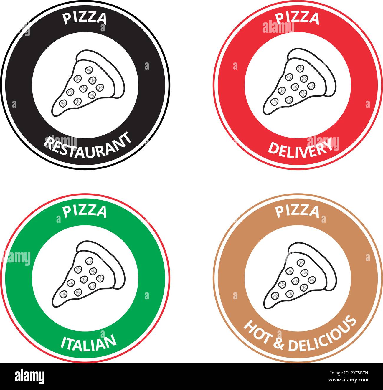 Pizza restaurant colored banners with text on a white background Stock Vector