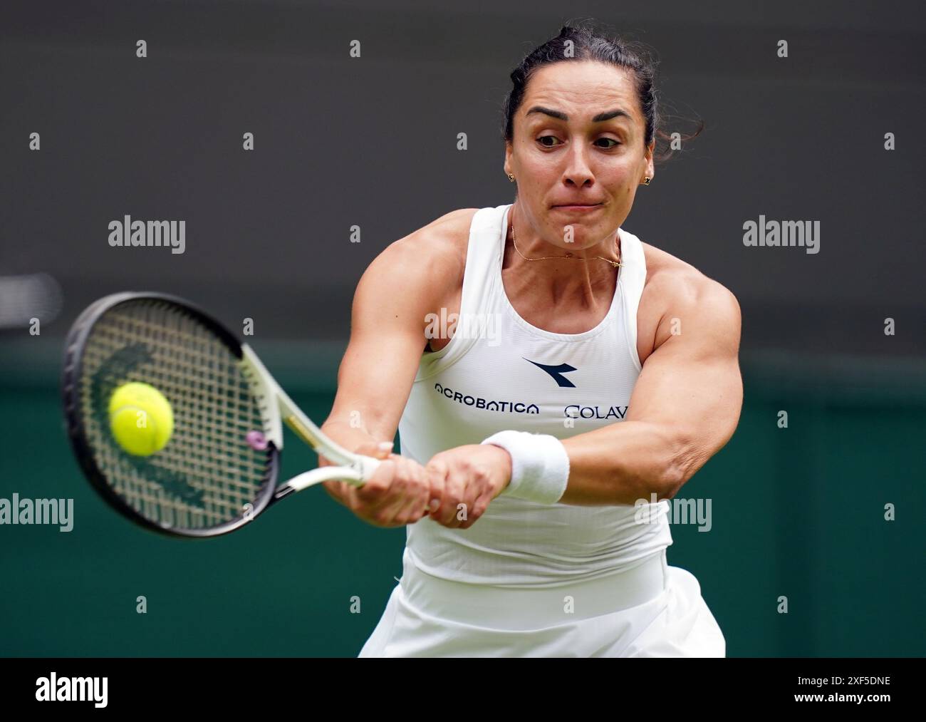 Martina Trevisan during her match against Madison Keys (not pictured) on day one of the 2024 Wimbledon Championships at the All England Lawn Tennis and Croquet Club, London. Picture date: Monday July 1, 2024. Stock Photo
