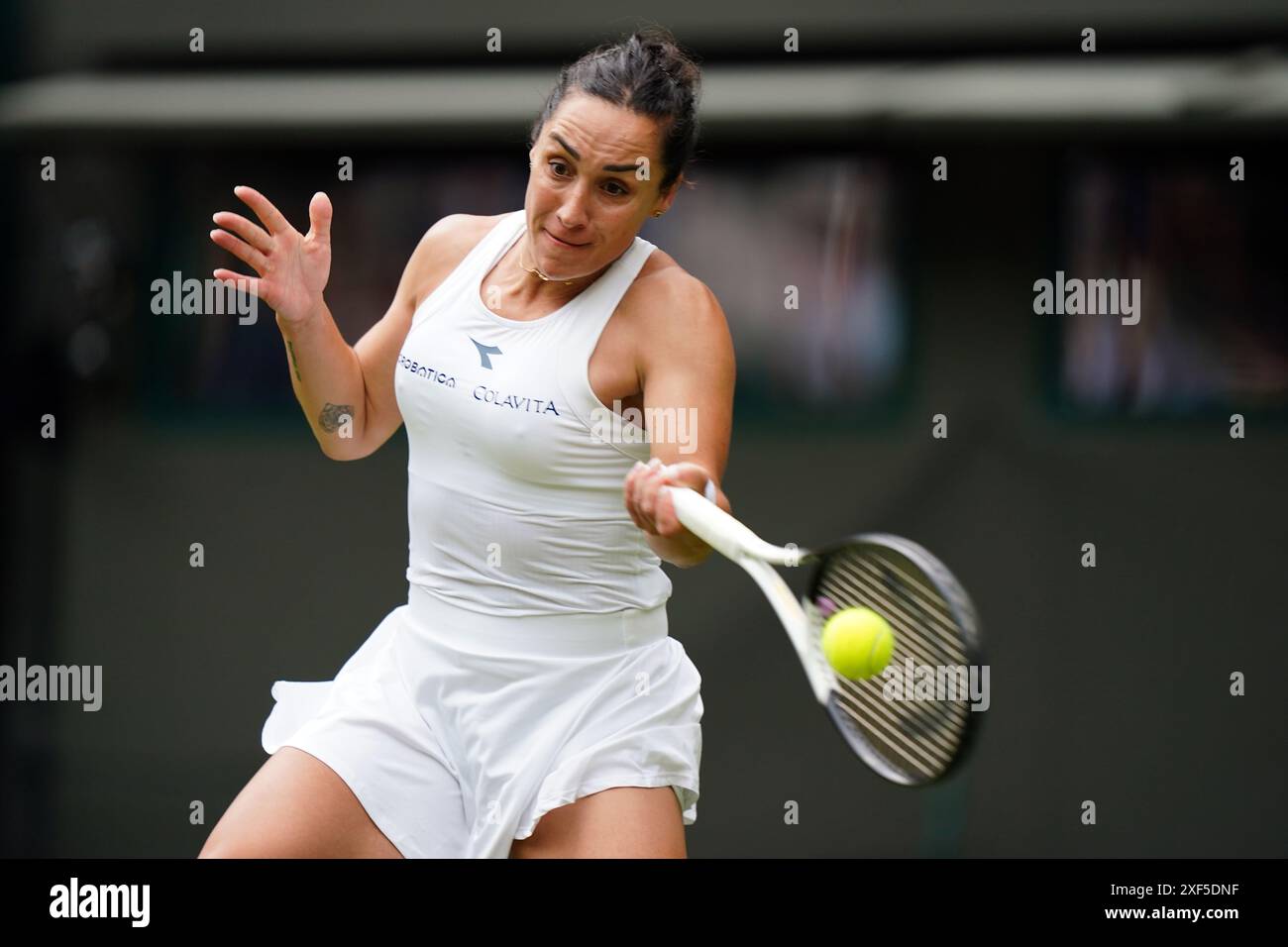 Martina Trevisan during her match against Madison Keys (not pictured) on day one of the 2024 Wimbledon Championships at the All England Lawn Tennis and Croquet Club, London. Picture date: Monday July 1, 2024. Stock Photo