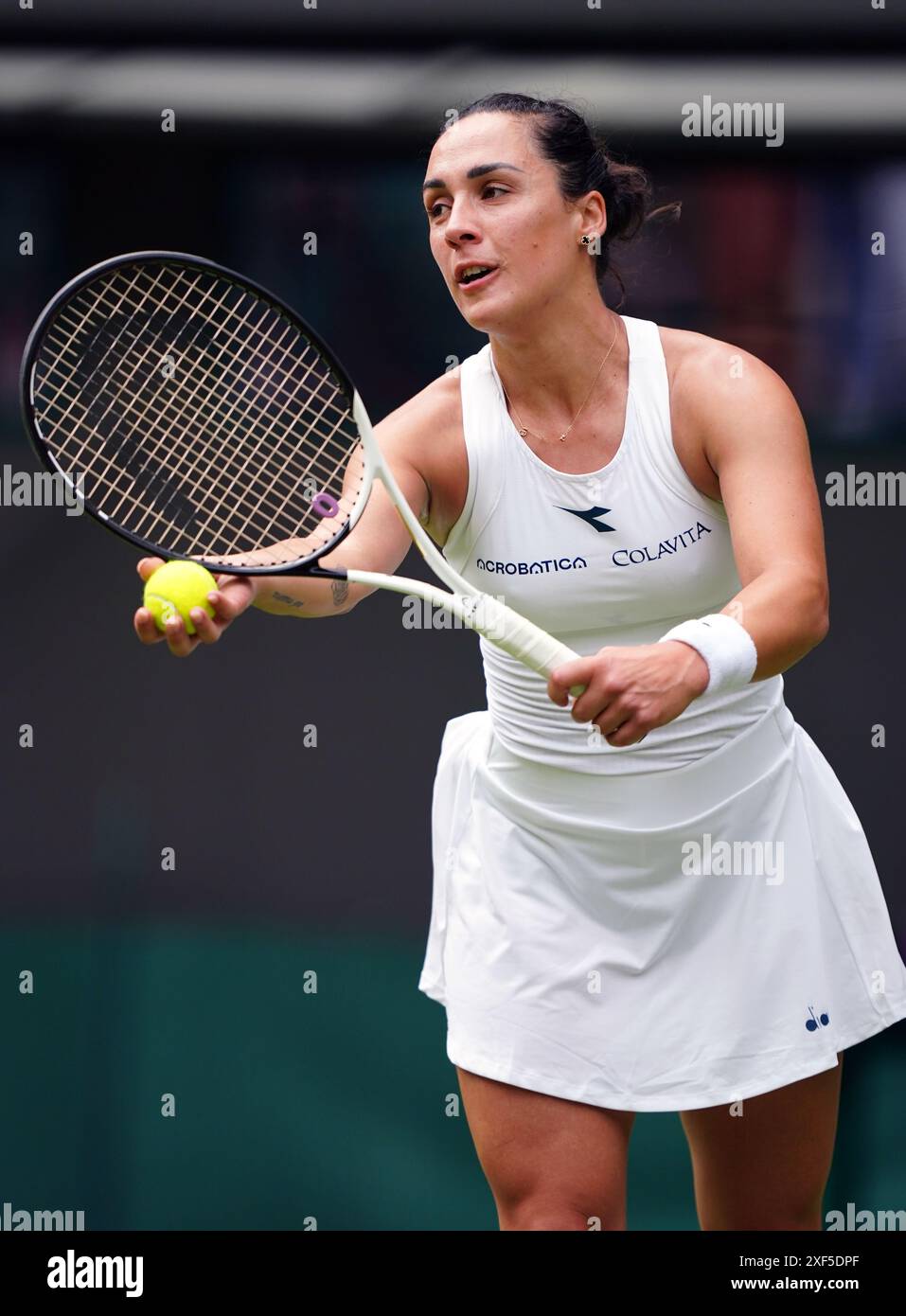 Martina Trevisan during her match against Madison Keys (not pictured) on day one of the 2024 Wimbledon Championships at the All England Lawn Tennis and Croquet Club, London. Picture date: Monday July 1, 2024. Stock Photo