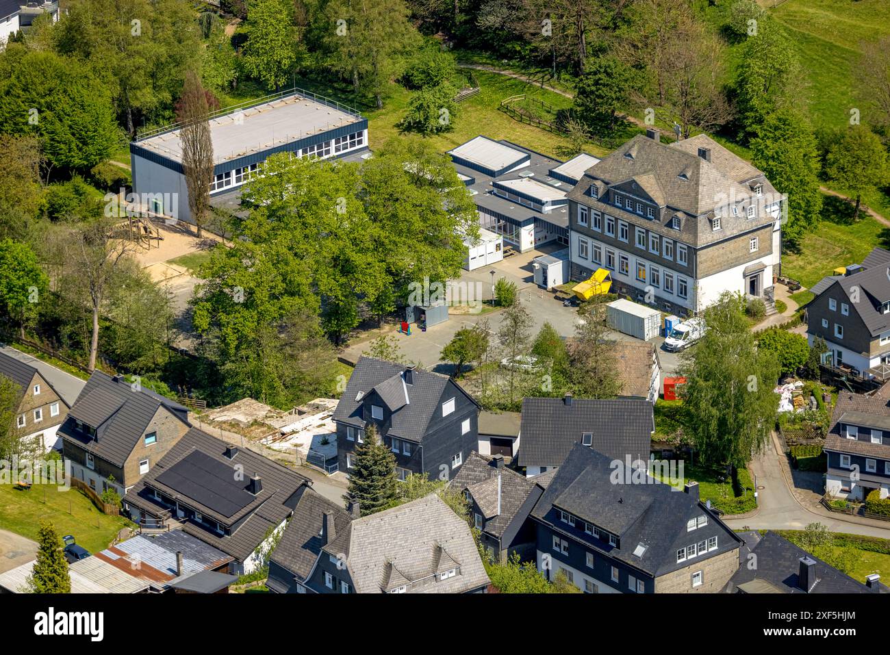 Aerial view, Bödefeld Community Primary School, Mutter-Teresa-Platz, Bödefeld, Schmallenberg, Sauerland, North Rhine-Westphalia, Germany, Aerial photo Stock Photo