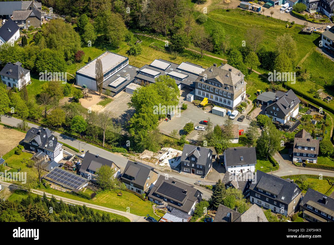 Aerial view, Bödefeld Community Primary School, Mutter-Teresa-Platz, Bödefeld, Schmallenberg, Sauerland, North Rhine-Westphalia, Germany, Aerial photo Stock Photo