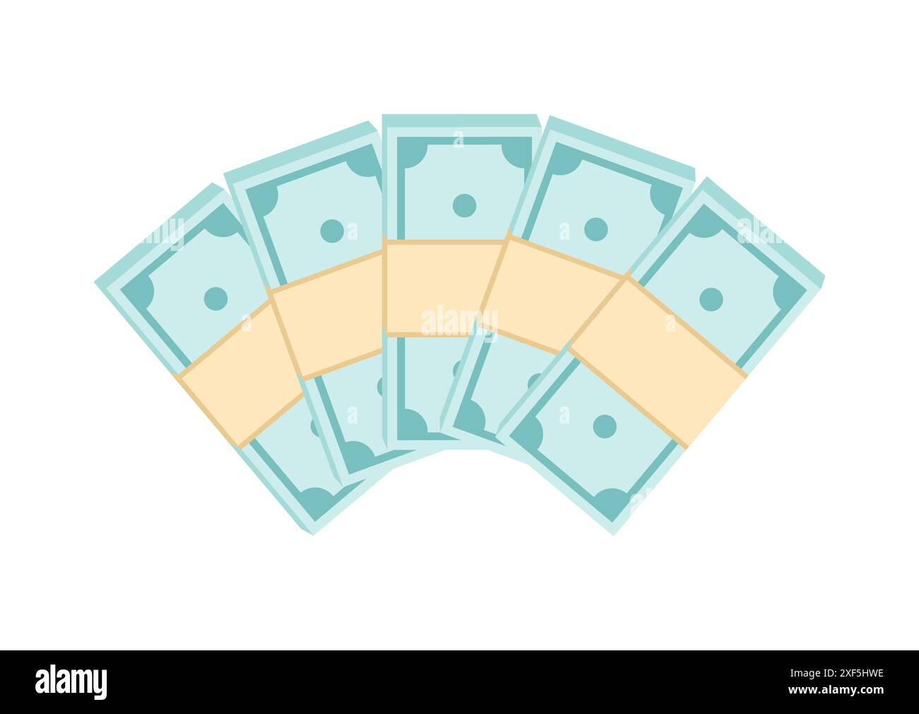 Stacks of paper dollar bills isolated on a white background, top view. Flat vector illustration Stock Vector