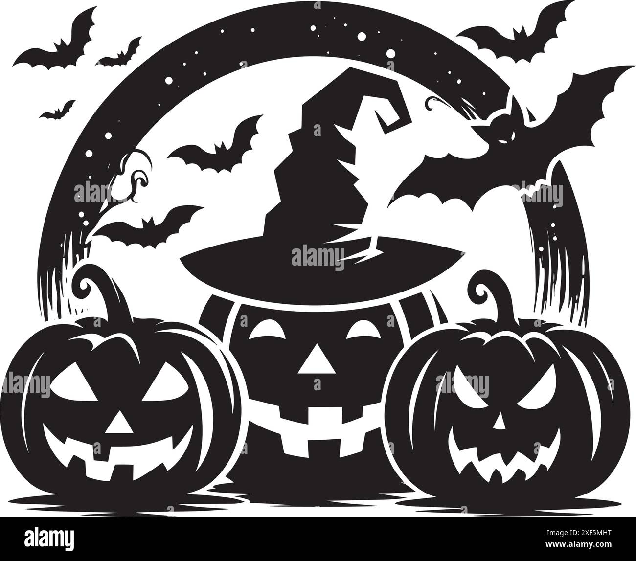 Halloween scary face pumpkin silhouette vector illustration isolated on ...