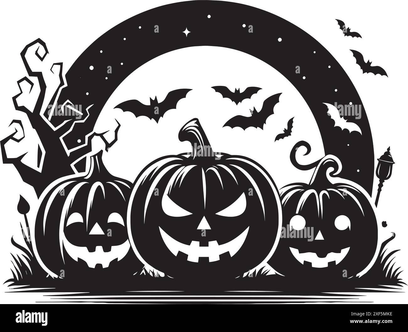Halloween scary face pumpkin silhouette vector illustration isolated on ...