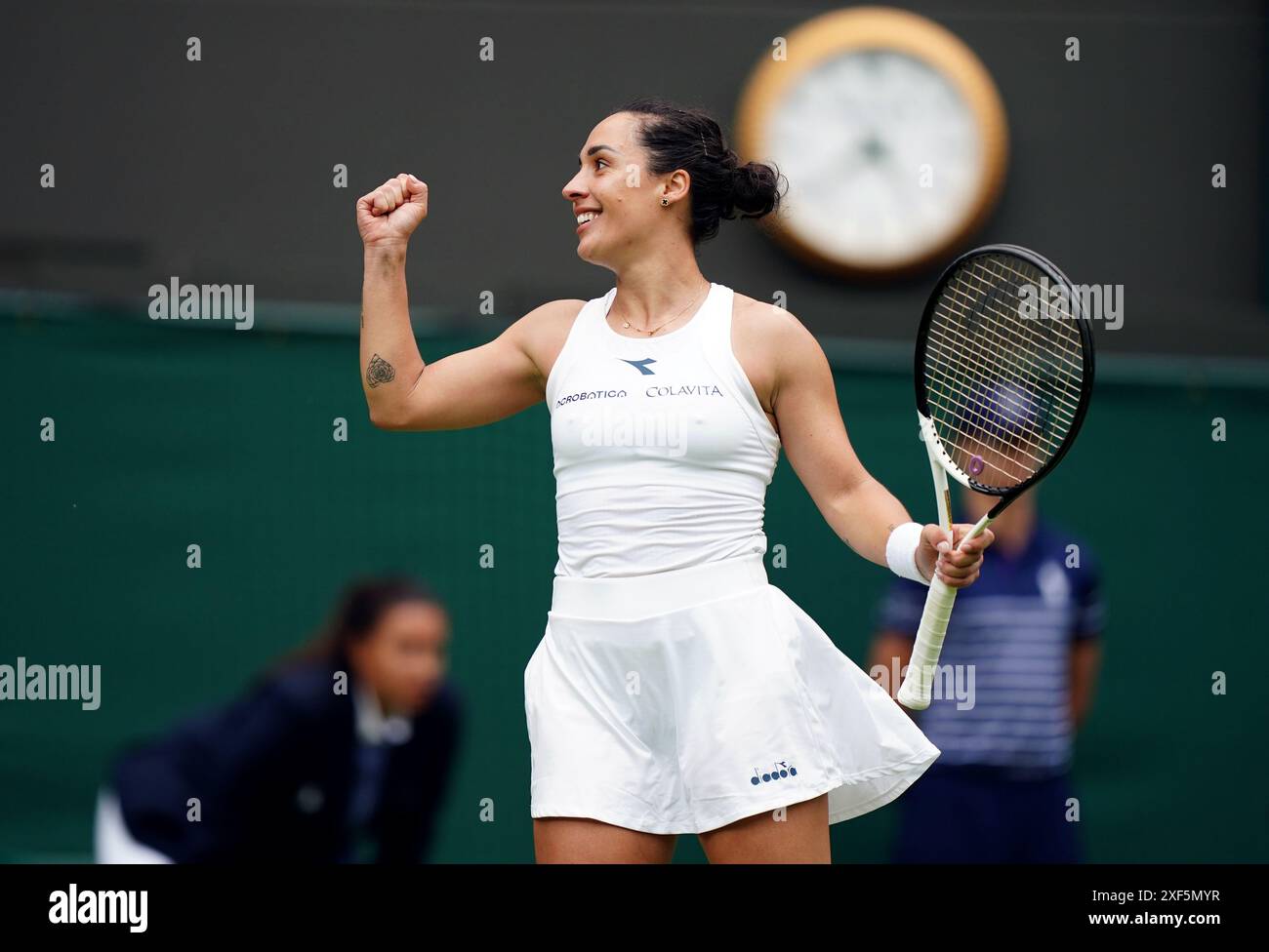 Martina Trevisan during her match against Madison Keys (not pictured) on day one of the 2024 Wimbledon Championships at the All England Lawn Tennis and Croquet Club, London. Picture date: Monday July 1, 2024. Stock Photo