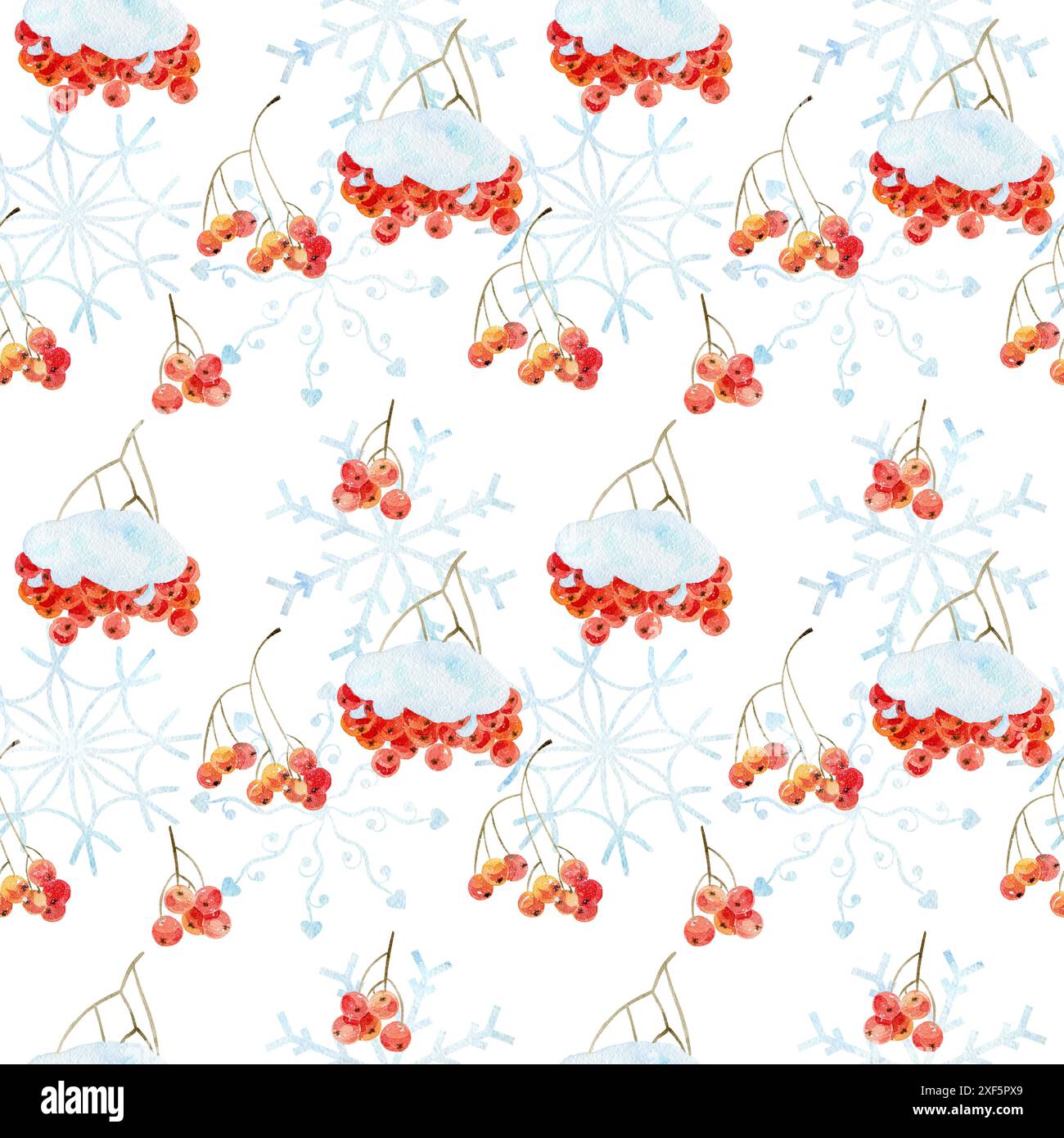 Watercolor forest seamless pattern with rowans and snowflakes Stock ...