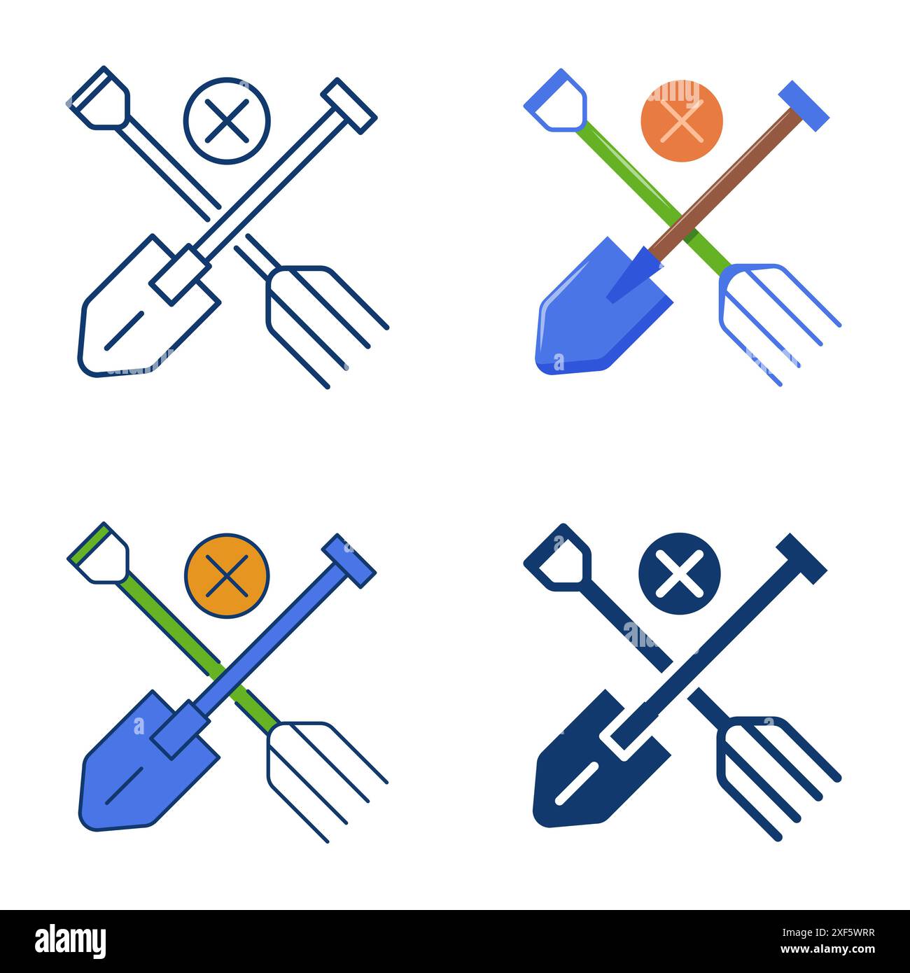 No garden instruments icon set in flat and line style. Shovel and ...