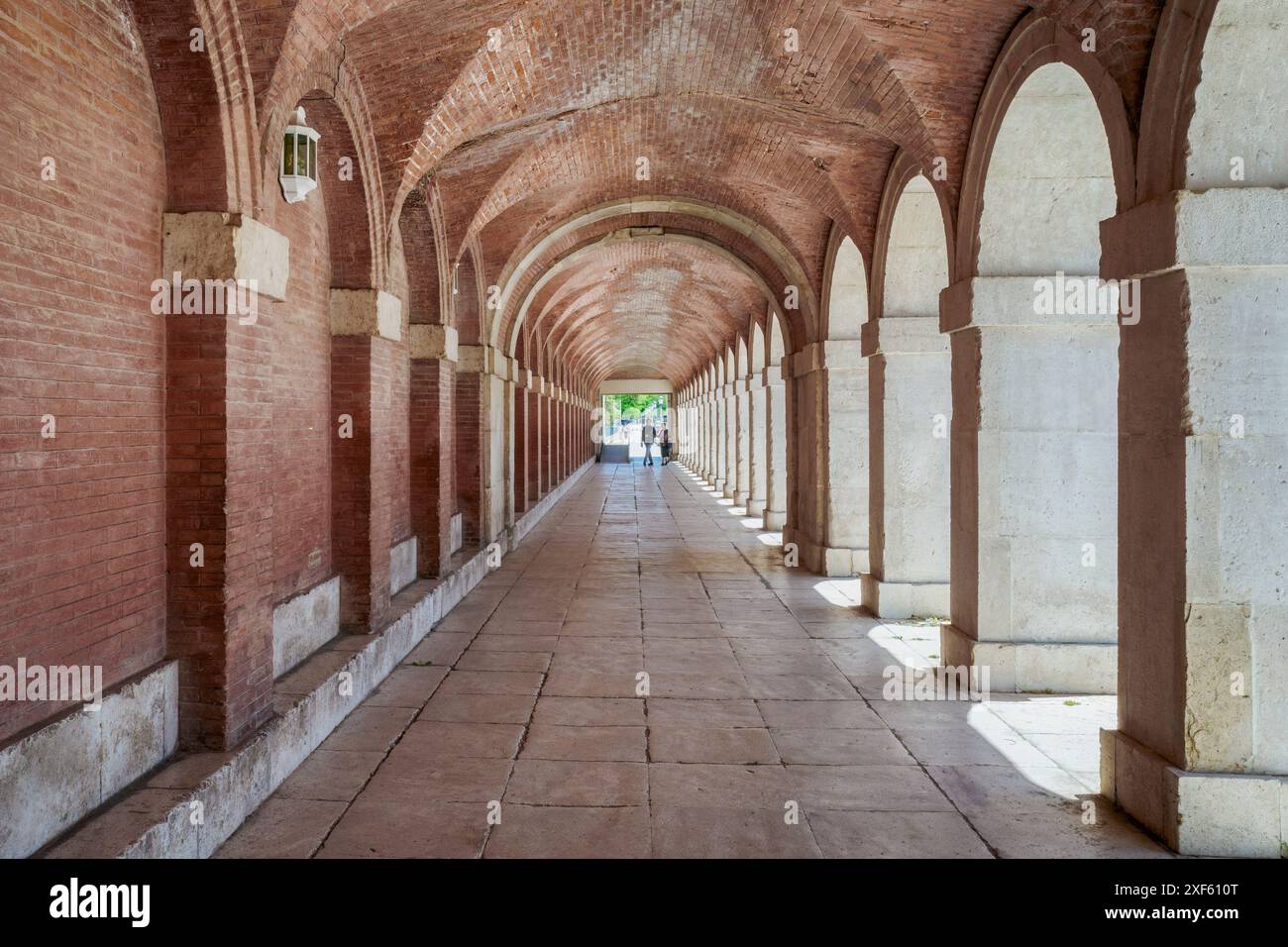 Exterior arcades on the side of the Royal Palace of Aranjuez, official residence of the Spanish kings, Community of Madrid, Spain, Europe Stock Photo