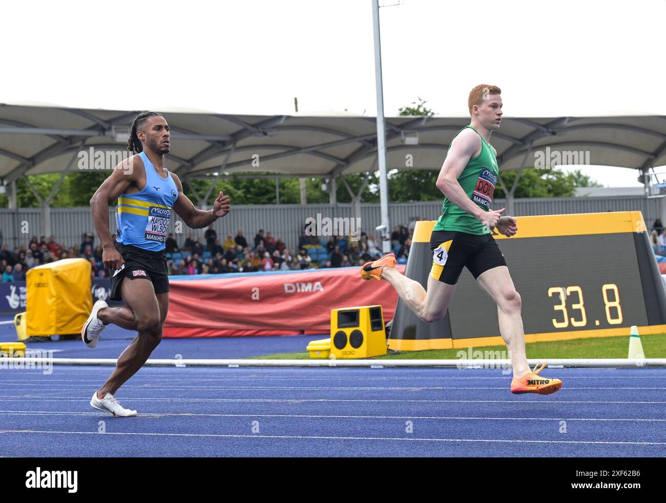 Alex HaydockWilson and Charlie Dobson competing in the men's 400m finals at the UK Athletics