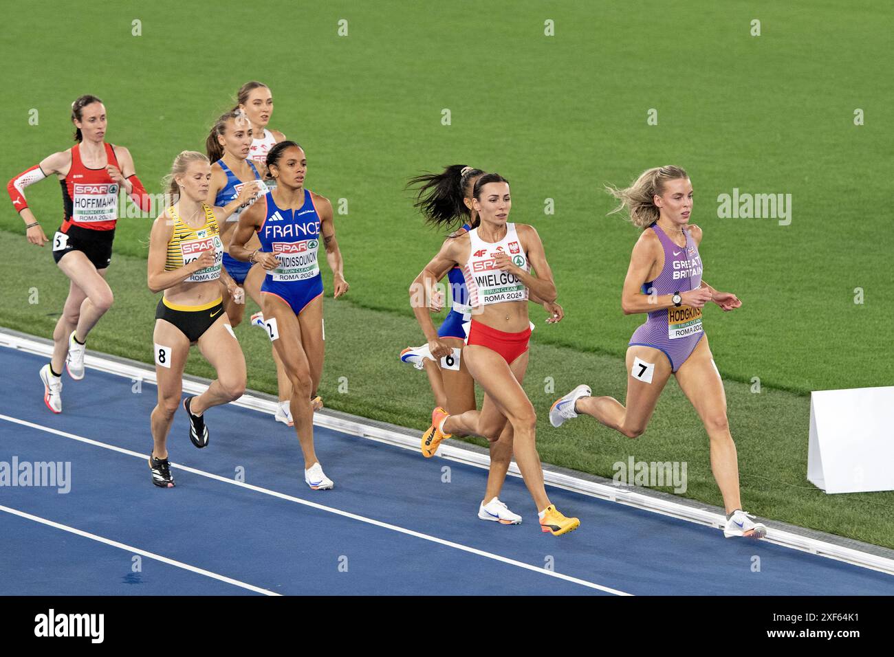 Keely Hodgkinson (GBR) leads the group of athletes during the final of the 800m women at European Athletics Championships Roma 2024, Rome, Italy Stock Photo