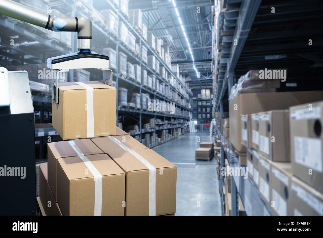 Concept of unmanned automated warehouse. Stock Photo