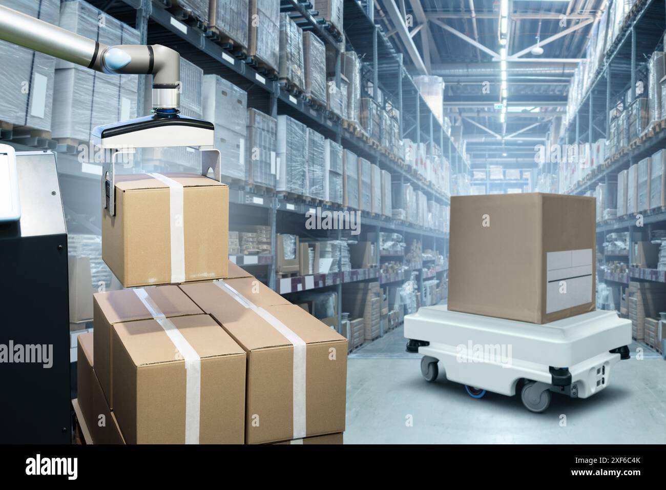 Concept of unmanned automated warehouse. Stock Photo