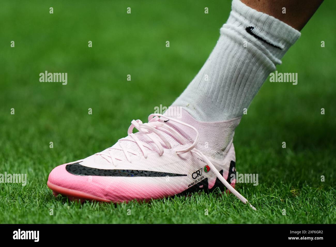 Portugal's Cristiano Ronaldo boot ahead of the UEFA Euro 2025, round of