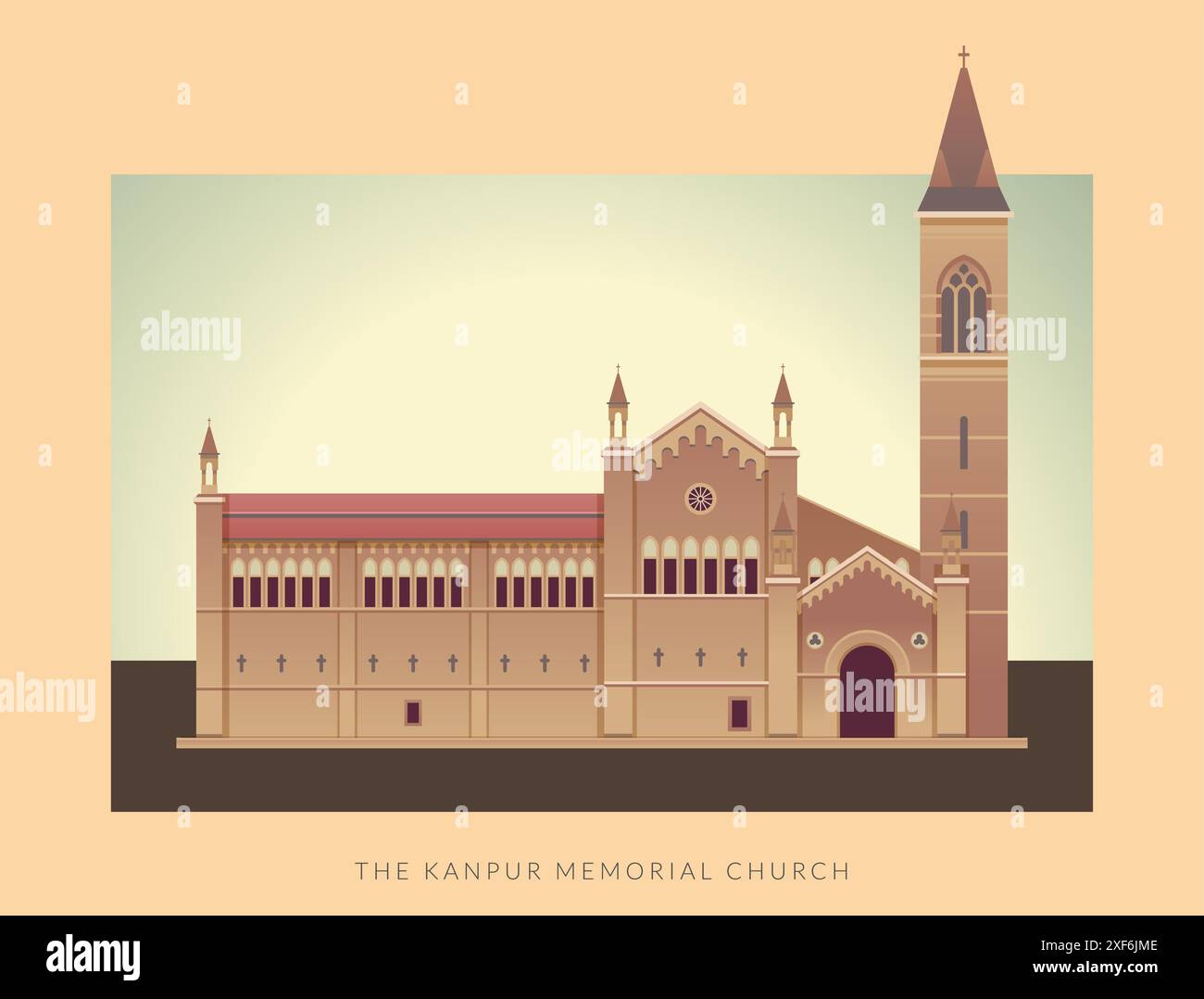 The Kanpur Memorial Church - Kanpur City, Uttar Pradesh  - Stock Illustration as EPS 10 File Stock Vector