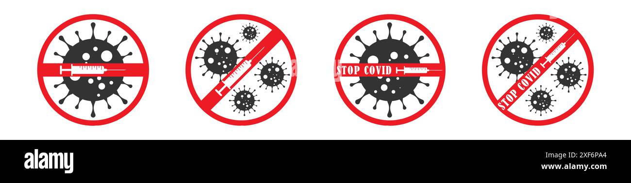 Stop covid icons set. Vector flat illustration. Stock Vector
