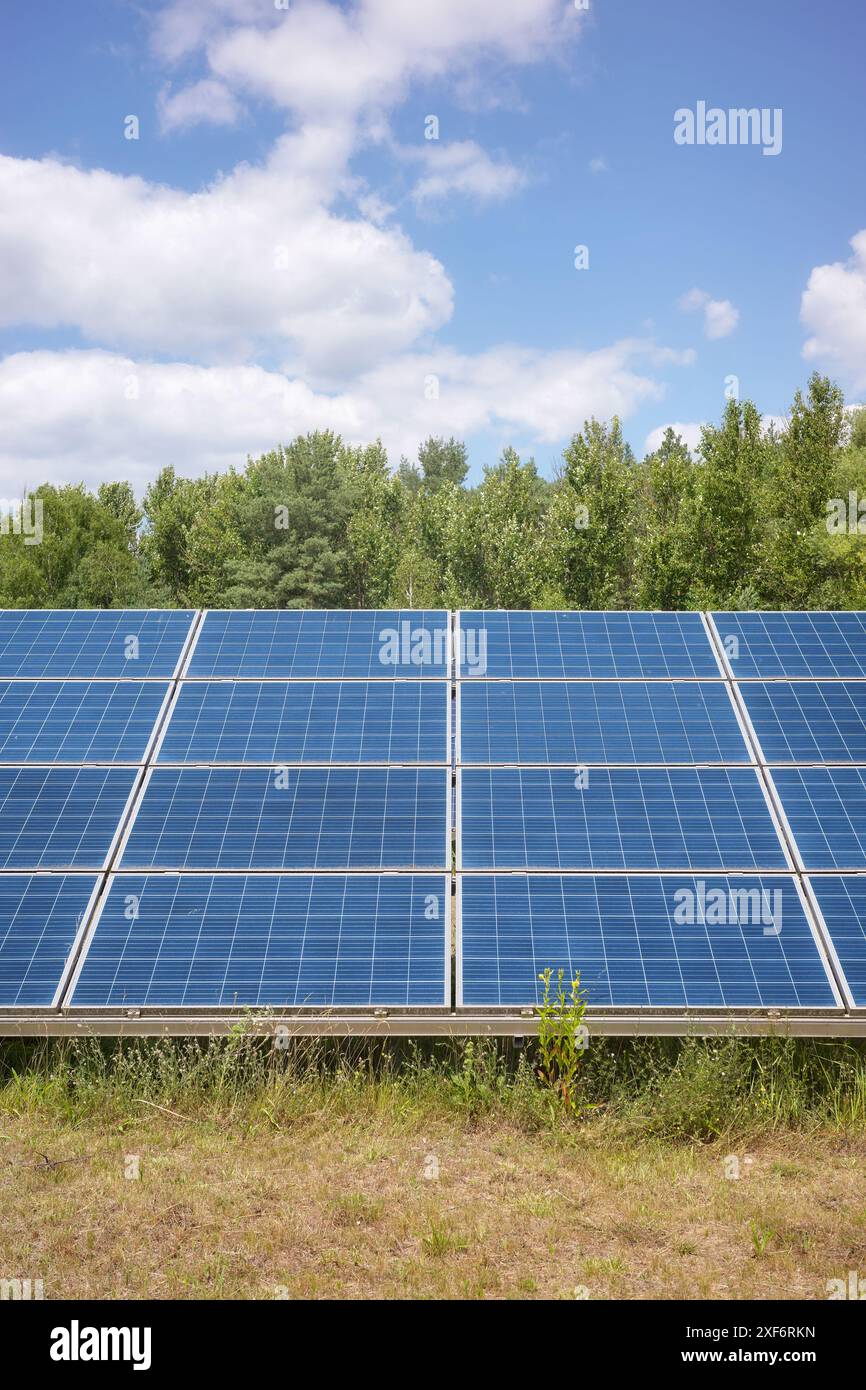 Solar panels in the field, selective focus. Stock Photo