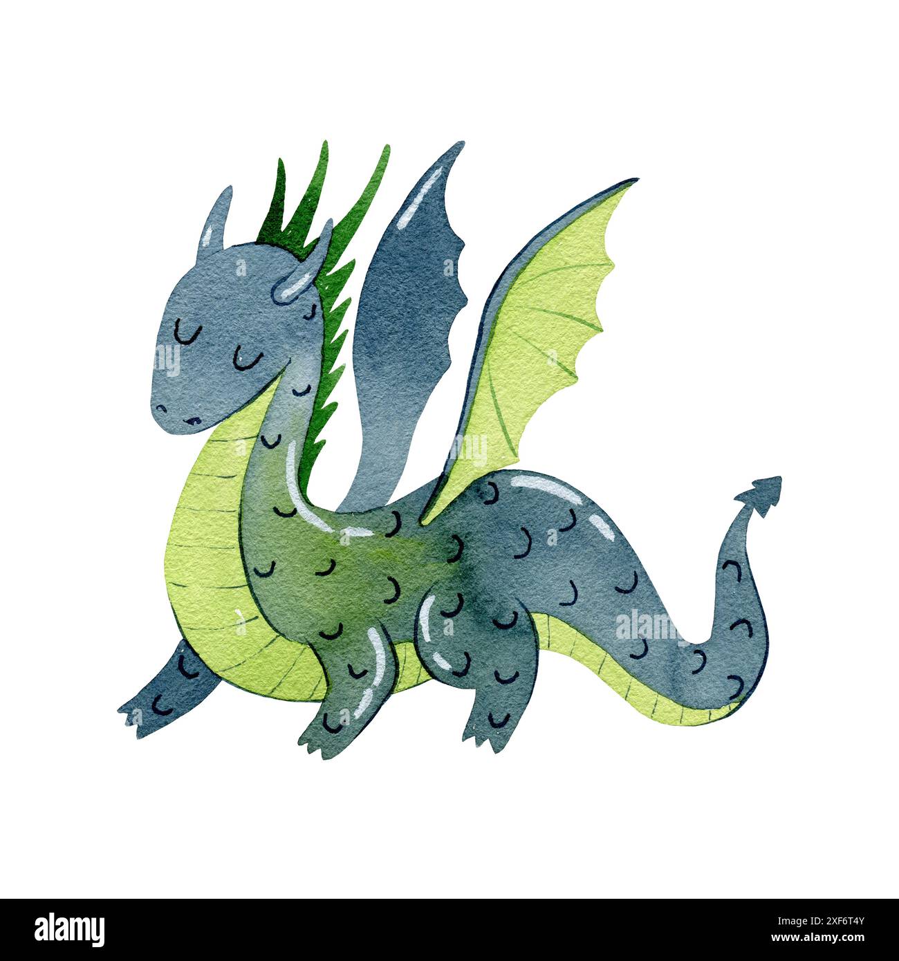 Cute cartoon dragon. Watercolor hand drawn illustration Stock Photo - Alamy