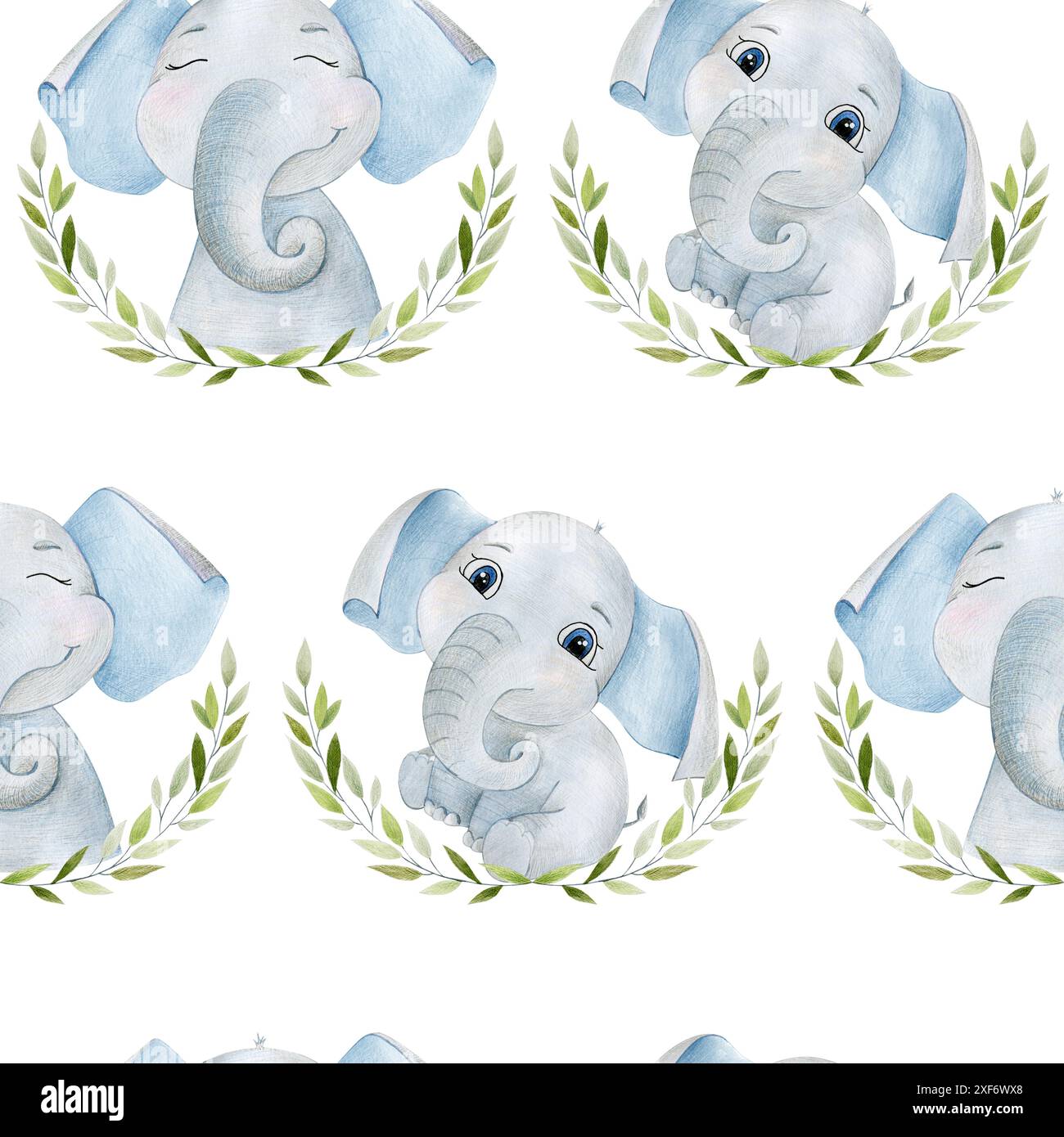 Seamless pattern with cute watercolor elephants for boys Stock Photo ...