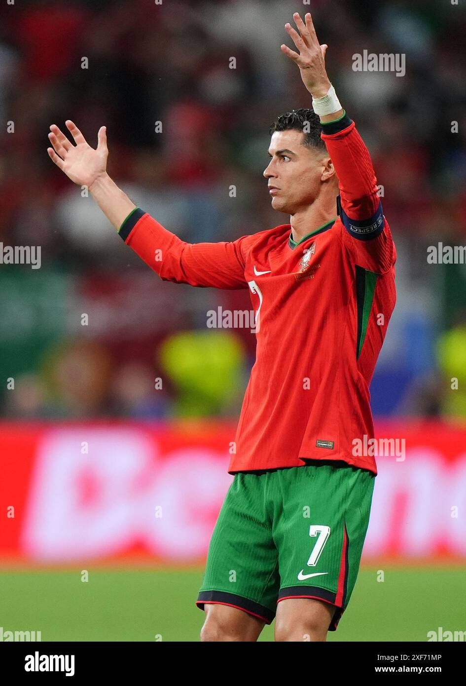 Portugal's Cristiano Ronaldo reacts during the UEFA Euro 2024, round of ...