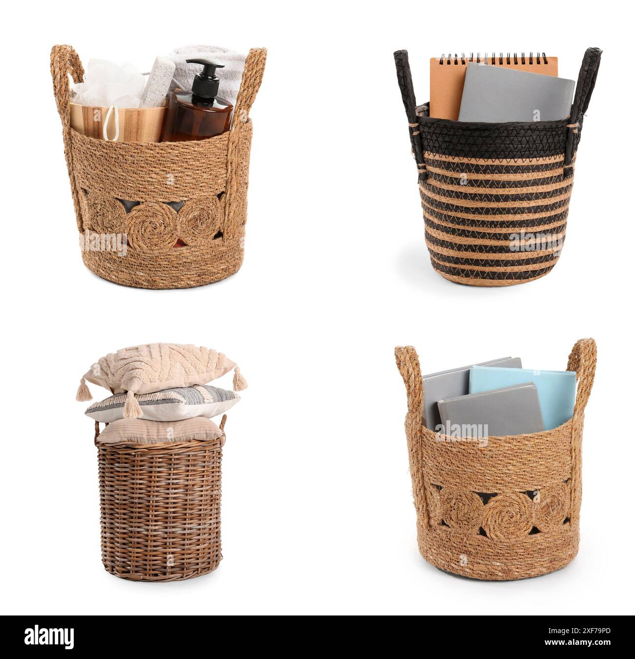 Set of wicker baskets on white background Stock Photo - Alamy