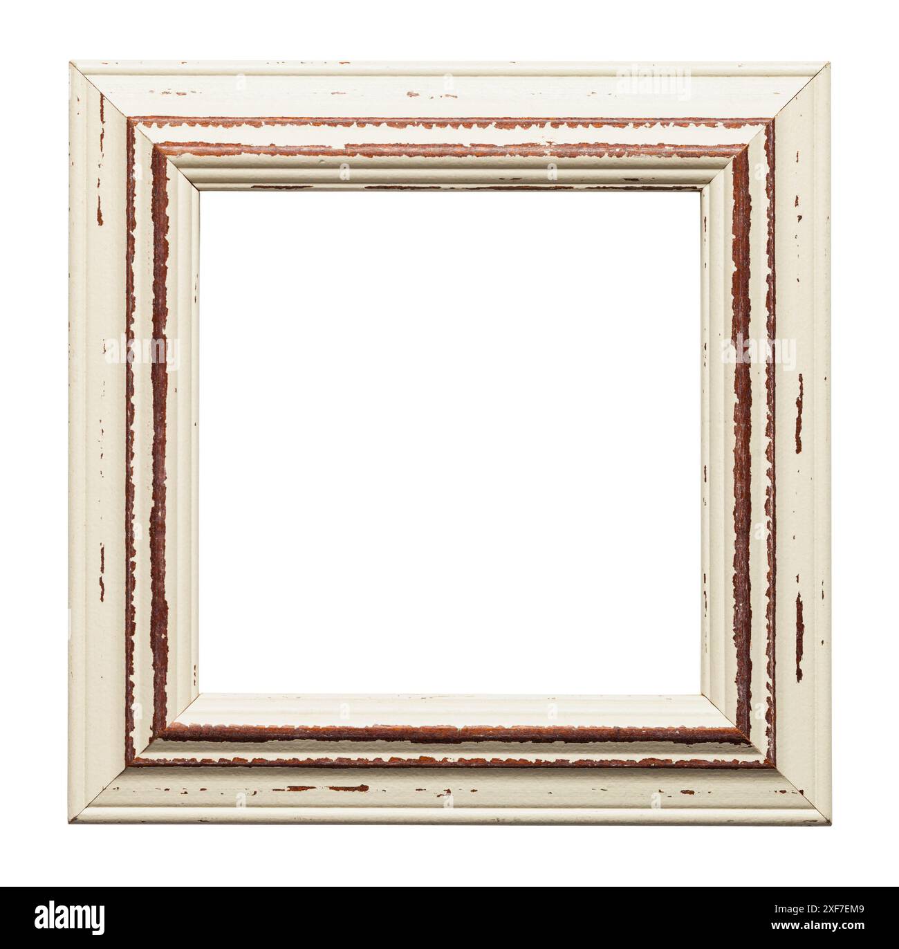 Rustic Wood Square Frame Cut Out on White. Stock Photo