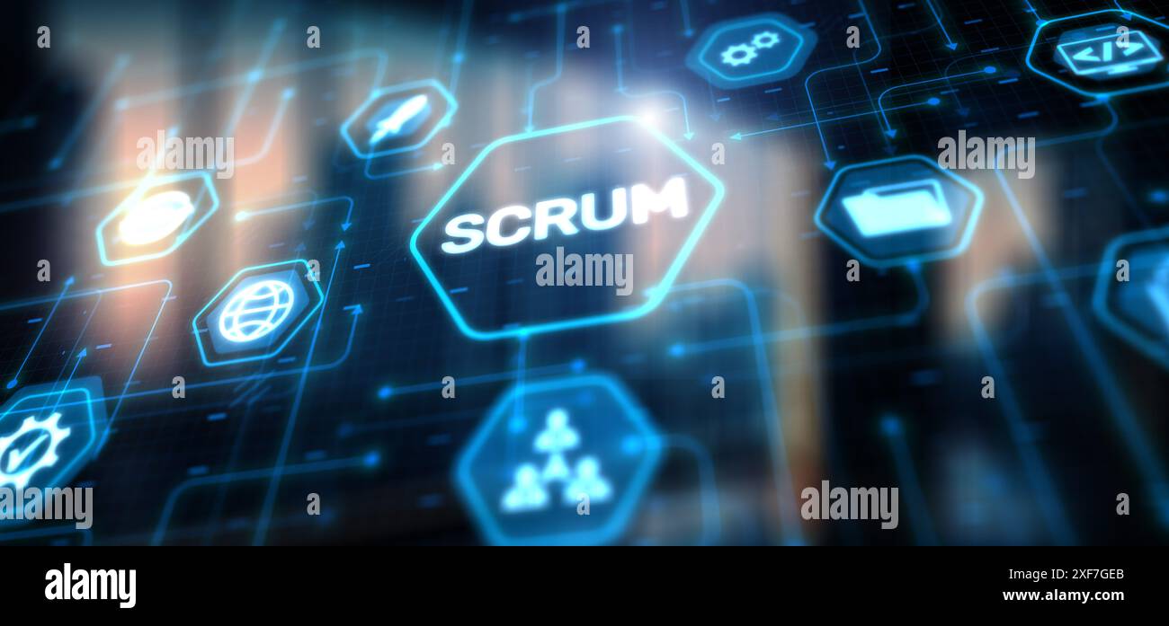 Scrum process software development outline concept. Stock Photo