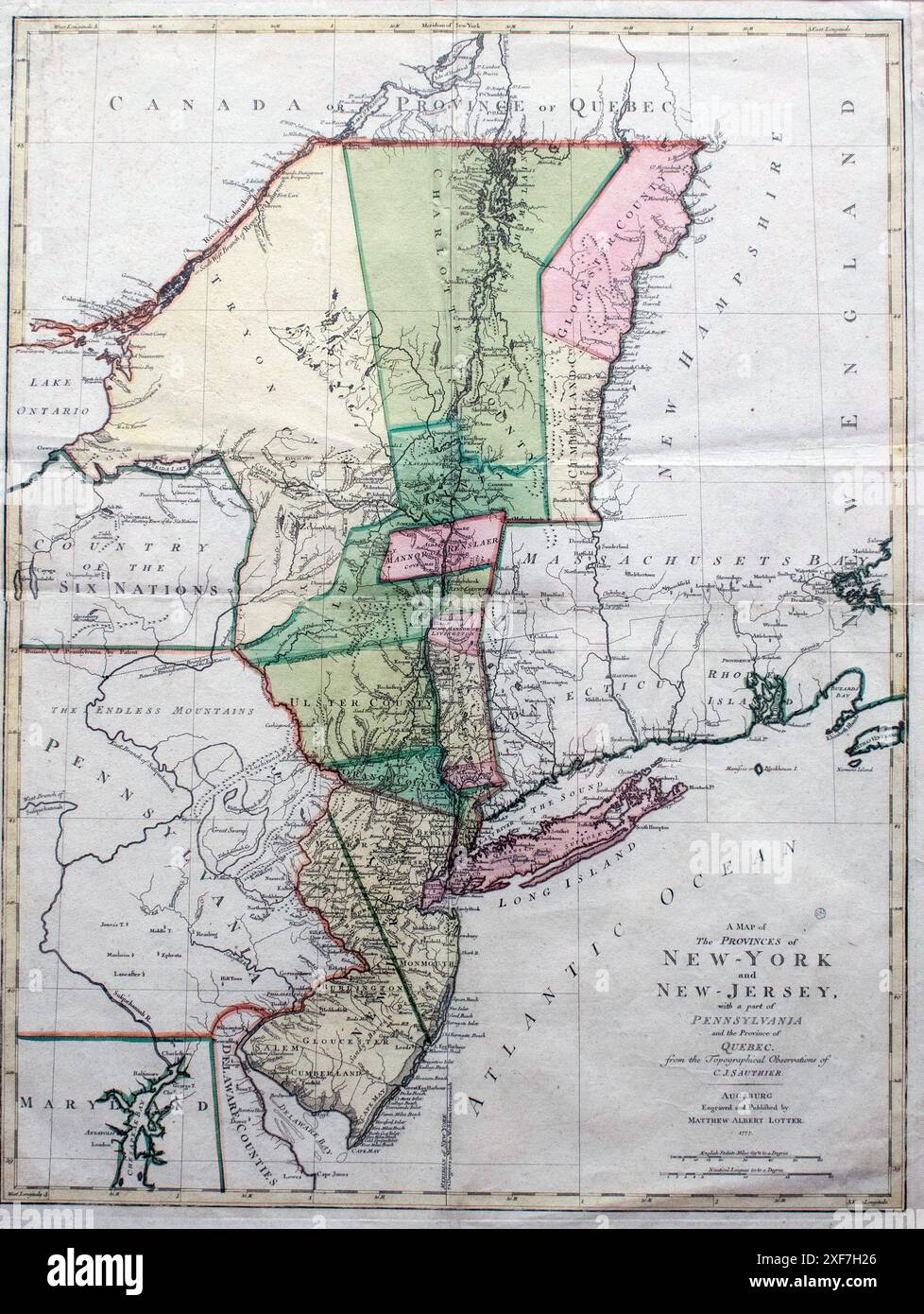 A Map of the Provinces of New York and New Jersey, with a part of Pennsylvania and the Province of Quebec 1700s Stock Photo