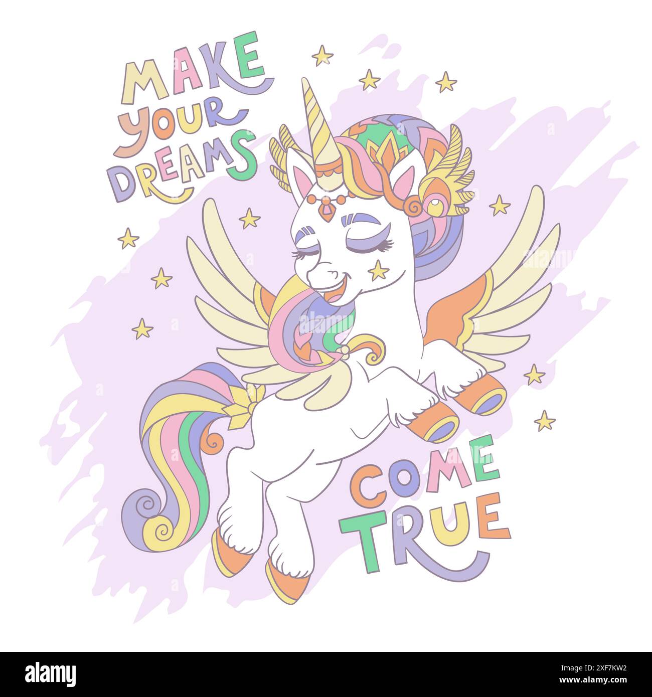 Greeting card with cute cartoon unicorn and lettering vector Stock ...