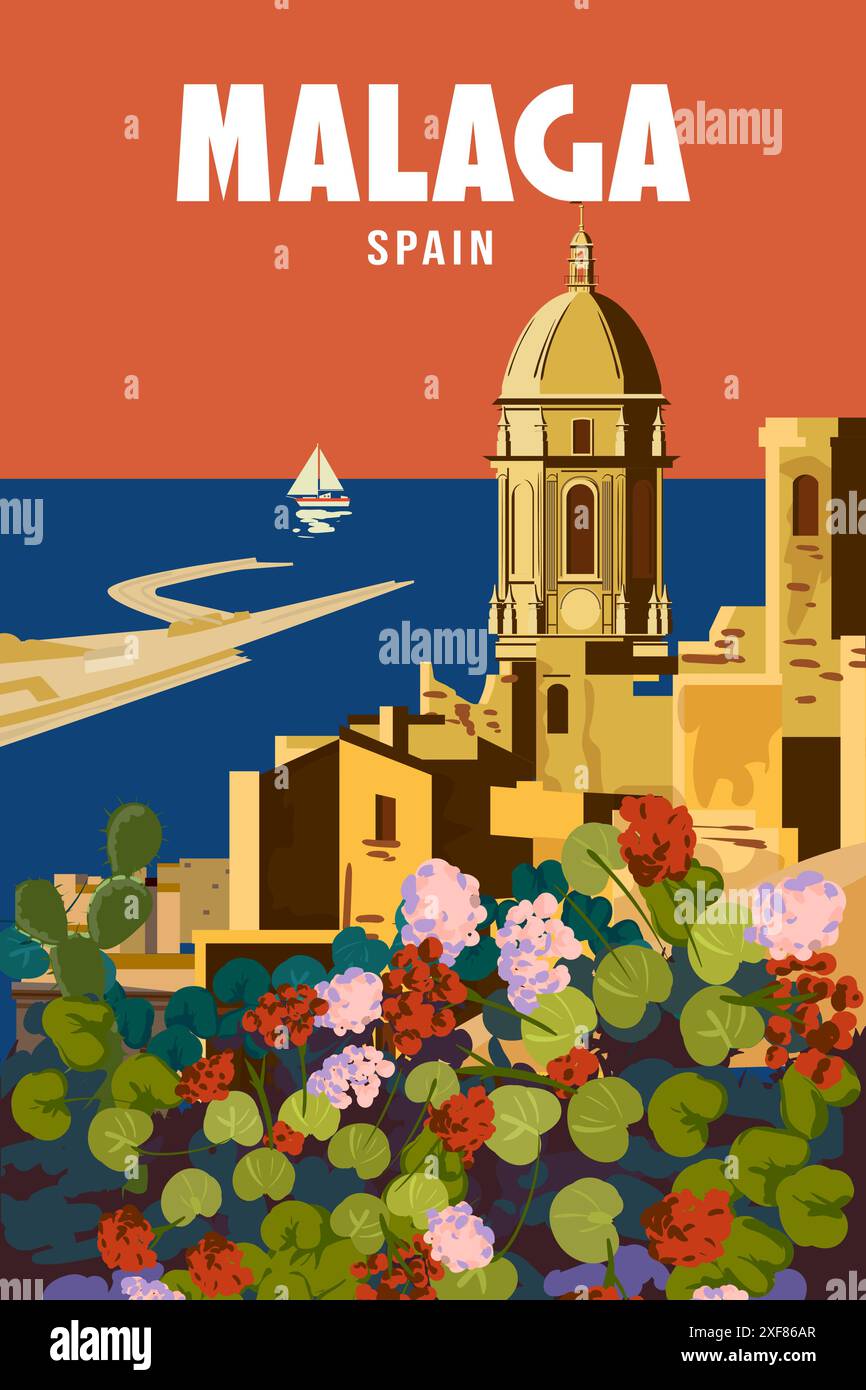 Malaga Spain travel poster Stock Vector