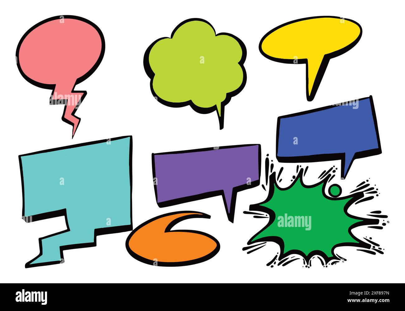 Hand drawn colorful speech bubble set design Stock Vector