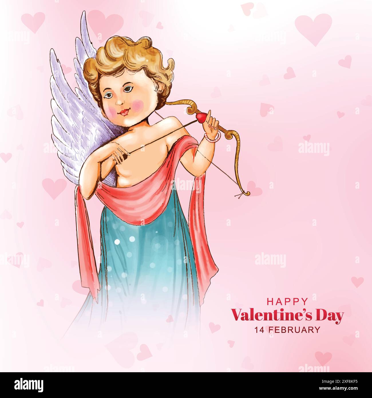 Beautiful valentines day background with cupid and heart card design ...