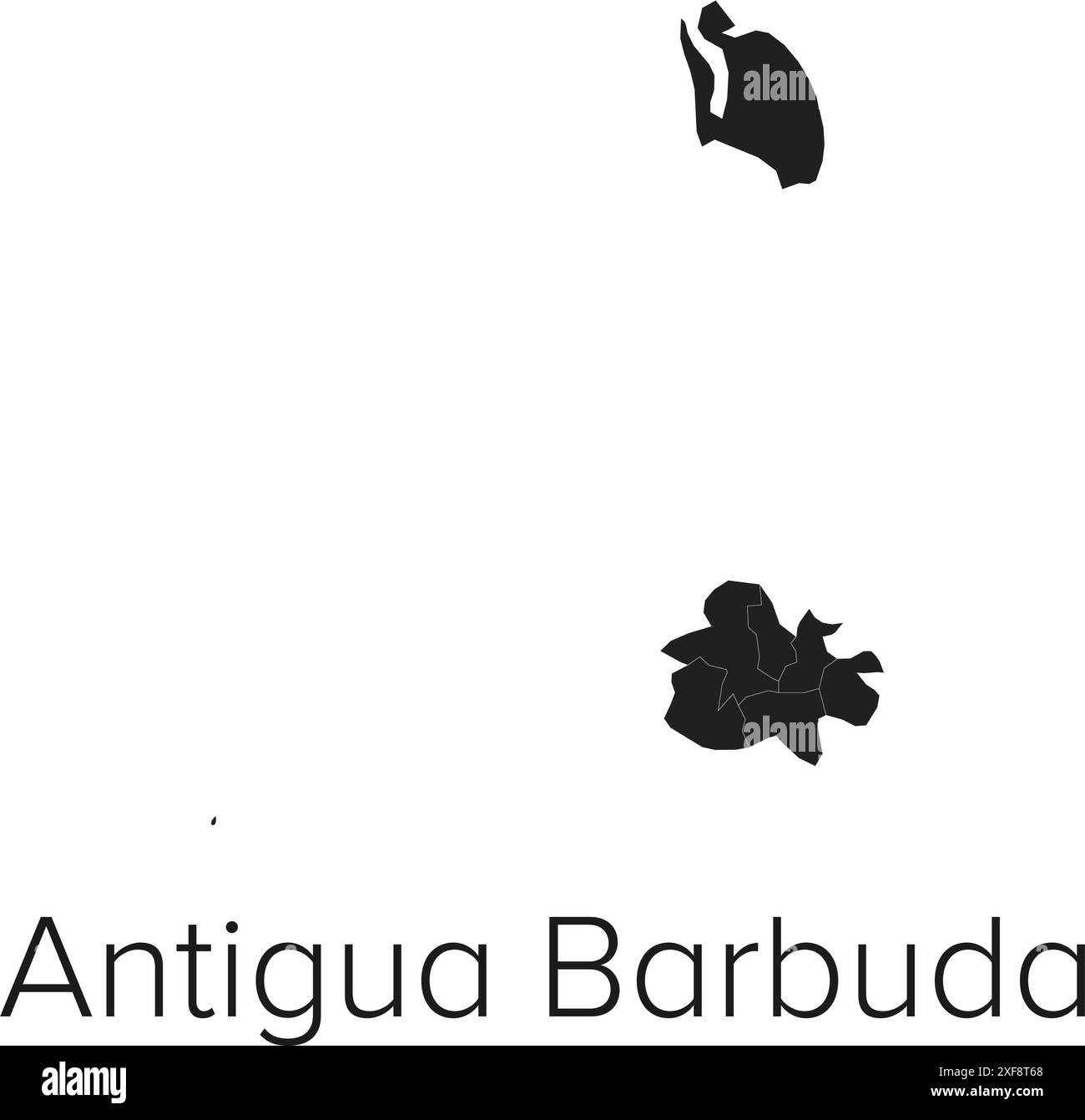 Antigua Barbuda Map Vector Illustration - Silhouette, Outline, Antigua Barbuda Travel and Tourism Map Stock Vector