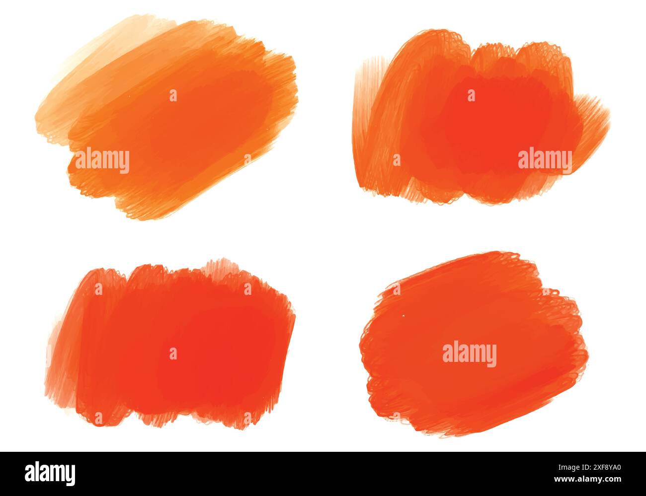 Ink paint orange brush stroke splatter set design Stock Vector