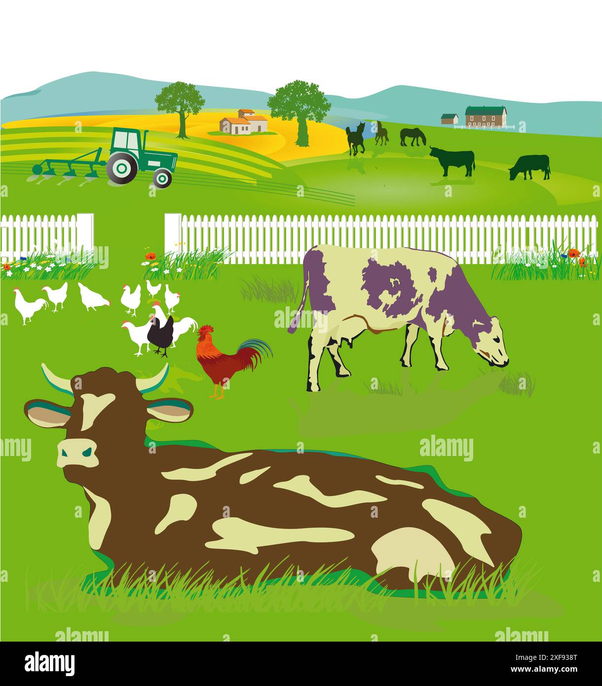 Farm and agriculture with animals, illustration Stock Photo - Alamy