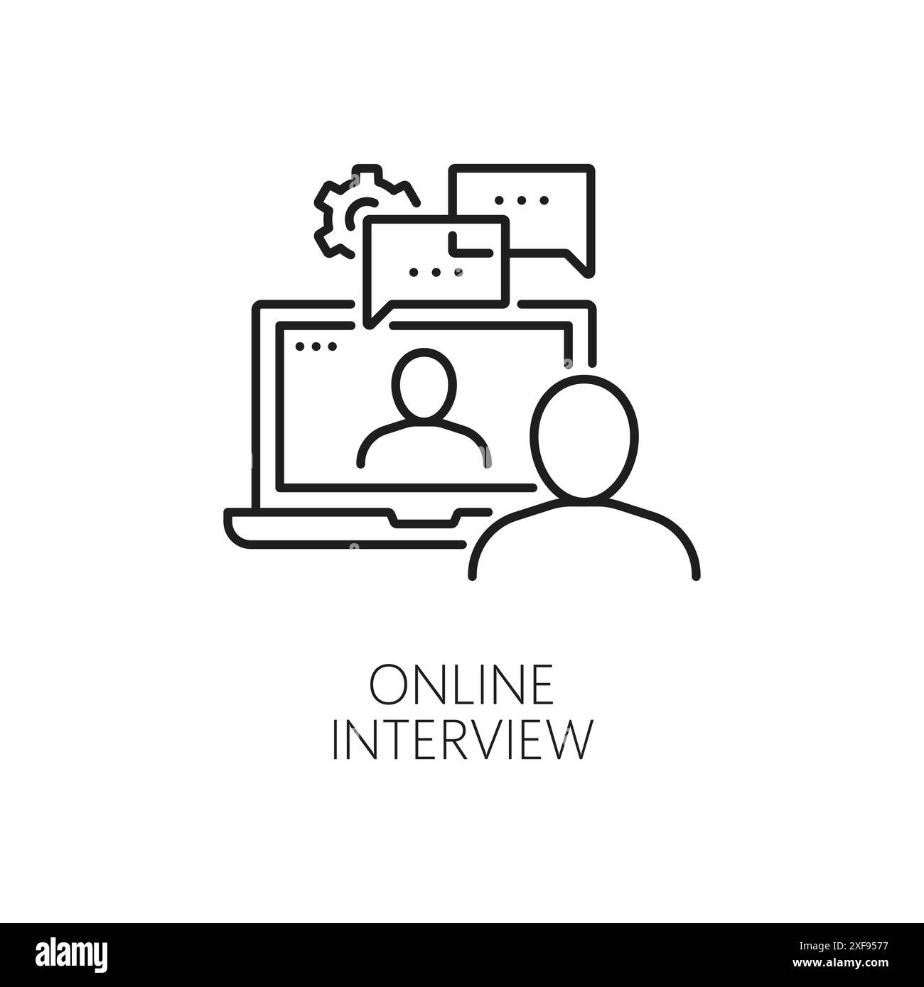 Online interview line icon for job search and recruitment or head ...