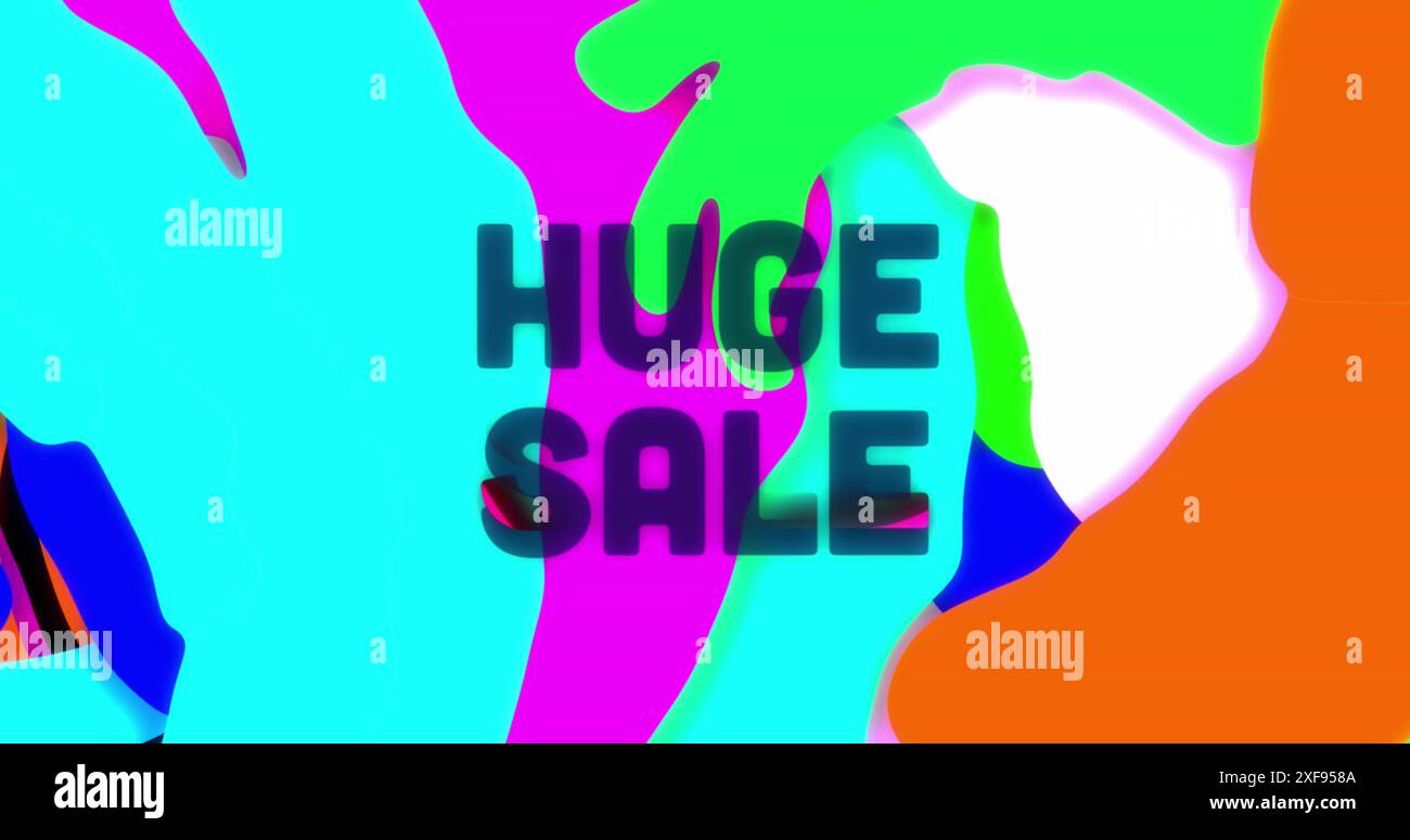 Image of multicolored circular pattern over huge sale text against gradient background Stock Photo