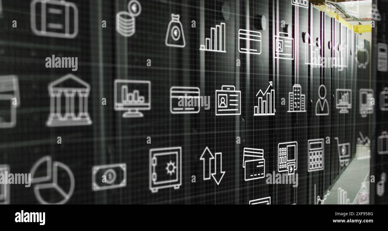 Image of multiple icons over data server racks in server room Stock ...